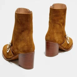 Bottines en Velours de Cuir Laly camel - Talon 6 cm