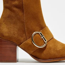 Bottines en Velours de Cuir Laly camel - Talon 6 cm