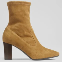 Bottines en Velours de Cuir Alice cognac - talon 7.5 cm