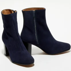 Bottines en Velours de Cuir Ginny marine - Talon 7,5 cm