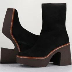 Bottines en Velours de Cuir Carla noires - Talon 9 cm