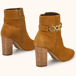 Bottines en Velours de Cuir Reina tabac - Talon 8 cm