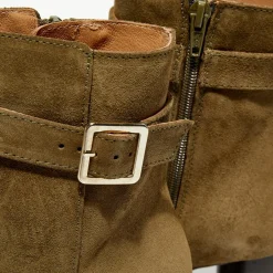 Bottines en Velours de Cuir Pia kaki - Talon 7,5 cm