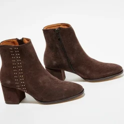 Bottines en Velours de Cuir chocolat - Talon 5 cm