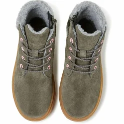 Bottines fourrées en Velours de Cuir Kido vert foncé