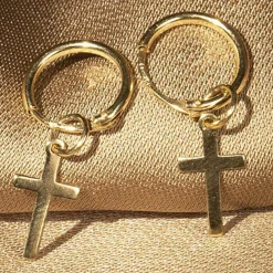Boucles d'oreilles Croix or jaune