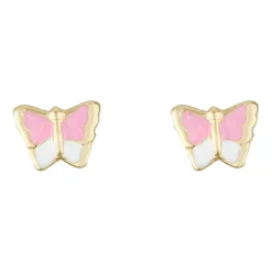 Boucles d'oreilles enfant Papillon Amoureux Email or jaune