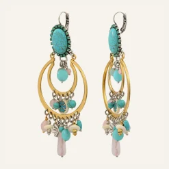 Boucles d'oreilles Lucky Charms Jade, Quartz Amazonite, Howlite & Cristal Swarovski dorées