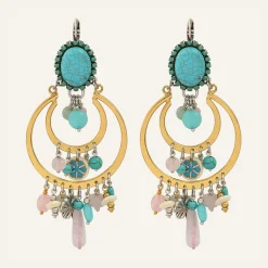 Boucles d'oreilles Lucky Charms Jade, Quartz Amazonite, Howlite & Cristal Swarovski dorées