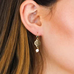 Boucles d'oreilles Moïra en Laiton doré & Perle