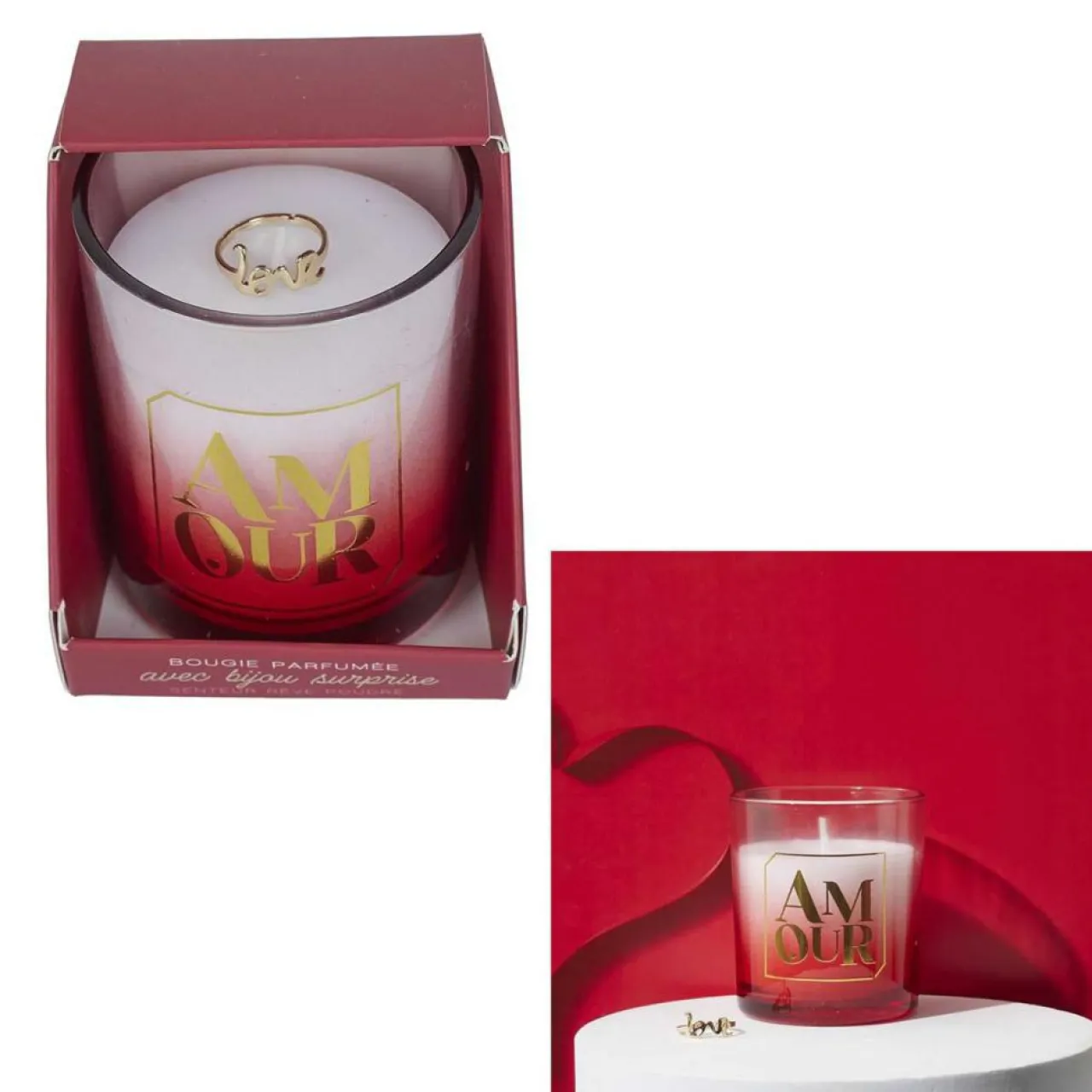 Bougie parfumée bague Amour rouge - 7.1x8.4x7.4 cm