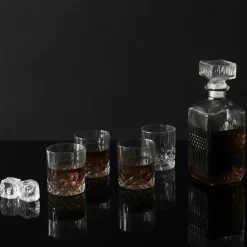 Bouteille whisky et 4 verres transparente - 9x9x24 cm