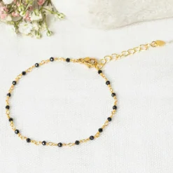 Bracelet Elisa Jade noire en laiton doré