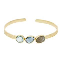Bracelet Pénélope Labradorite & verre facetté en laiton doré