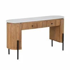 Bureau 2 tiroirs plateau marbre blanc Manguier Kfir II Marron - 140x42x76 cm
