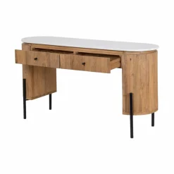 Bureau 2 tiroirs plateau marbre blanc Manguier Kfir II Marron - 140x42x76 cm