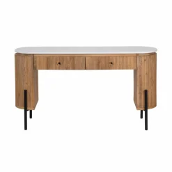 Bureau 2 tiroirs plateau marbre blanc Manguier Kfir II Marron - 140x42x76 cm