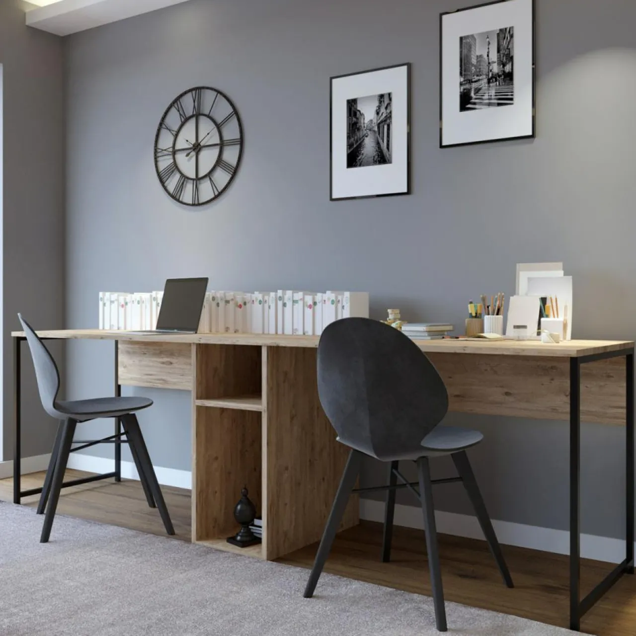 Bureau ikili calisma chêne - 240x74x60 cm