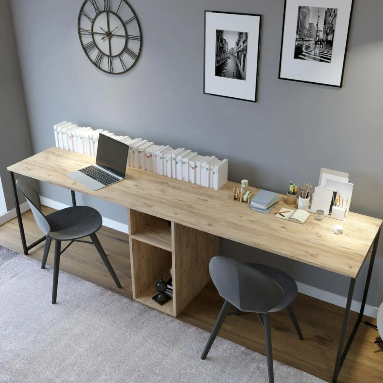 Bureau ikili calisma chêne - 240x74x60 cm