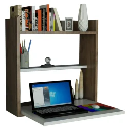 Bureau Laptop blanc/bois - 60x20x60 cm