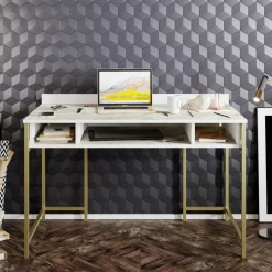 Bureau Tumata doré/blanc - 119.5x62x75.2 cm