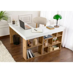 Bureau Vesper blanc/pin - 130x72x50 cm