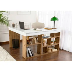 Bureau Vesper blanc/pin - 130x72x50 cm