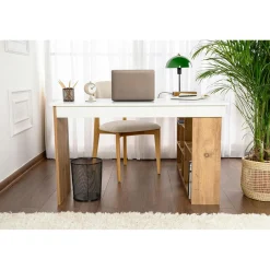 Bureau Vesper blanc/pin - 130x72x50 cm