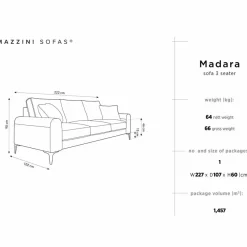 Canapé 3 places velours madara bleu roi - 222x102x90 cm