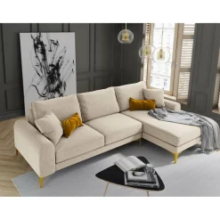 Canapé d'angle droit 5 places Madara beige - 254x182x90 cm