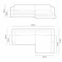 Canapé d'angle droit Daphne 4 Places Bleu Marine - 270x170x86 cm