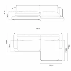 Canapé d'angle droit en Velours Daphne 4 Places Noir - 270x170x86 cm
