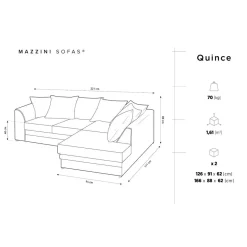 Canapé d'angle Droit Quince Velours côtelé 4 Places gris clair - 221x171x80 cm