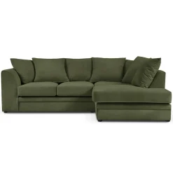 Canapé d'angle Droit Quince Velours côtelé 4 Places vert - 221x171x80 cm