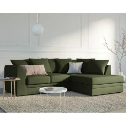 Canapé d'angle Droit Quince Velours côtelé 4 Places vert - 221x171x80 cm