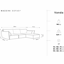 Canapé D'Angle Droit Vanda 5 Places 2 bleu roi - 208x166x85 cm