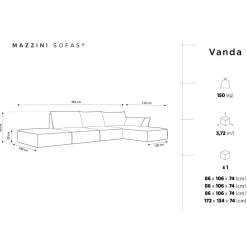 Canapé D'Angle Droit Vanda 5 Places 1 gris - 386x166x85 cm