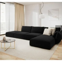 Canapé d'angle droit Velours Vanda 5 Places noir - 386x166x85 cm