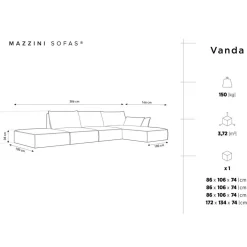 Canapé d'angle droit Velours Vanda 5 Places noir - 386x166x85 cm