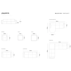 Canapé d'angle droit Velours Jasmin 4 Places gris - 250x170x72 cm