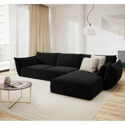 Canapé d'angle droit Velours Vanda 4 Places noir - 300x166x85 cm