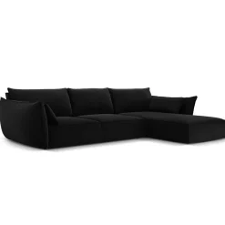Canapé d'angle droit Velours Vanda 4 Places noir - 300x166x85 cm