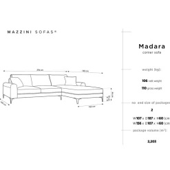 Canapé d'angle droit velours madara beige - 254x182x90 cm