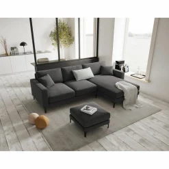 Canapé d'angle Droit Velours Venus 4 Places gris - 248x160x90 cm