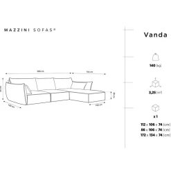 Canapé d'angle droit Velours Vanda 4 Places beige clair - 300x166x85 cm