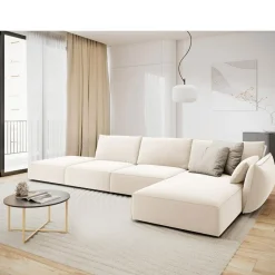 Canapé d'angle droit Velours Vanda 5 Places beige clair - 386x166x85 cm