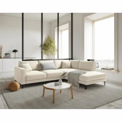 Canapé d'angle Droit Velours Venus 5 Places beige clair - 254x185x90 cm