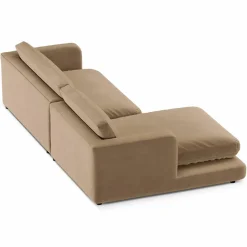 Canapé d'angle Gauche en Velours Daphne 4 Places Beige Foncé - 270x170x86 cm