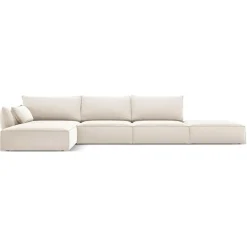 Canapé d'angle gauche Velours Vanda 5 Places beige clair - 386x166x85 cm