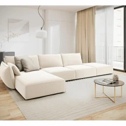 Canapé d'angle gauche Velours Vanda 5 Places beige clair - 386x166x85 cm